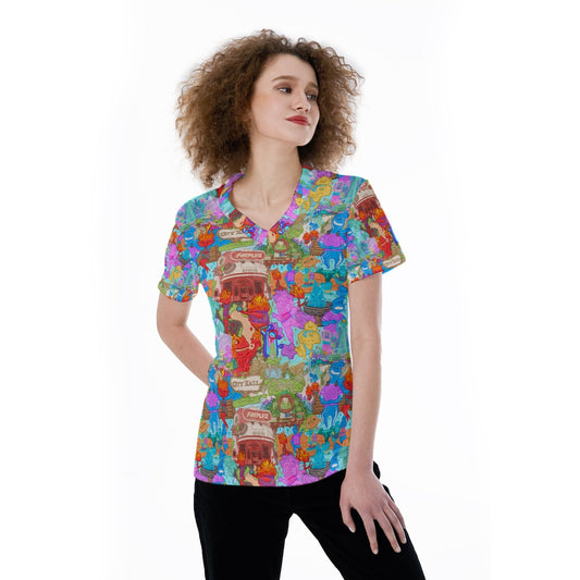 Element City Scene Collage - Women's Short Sleeve V-Neck T-Shirt