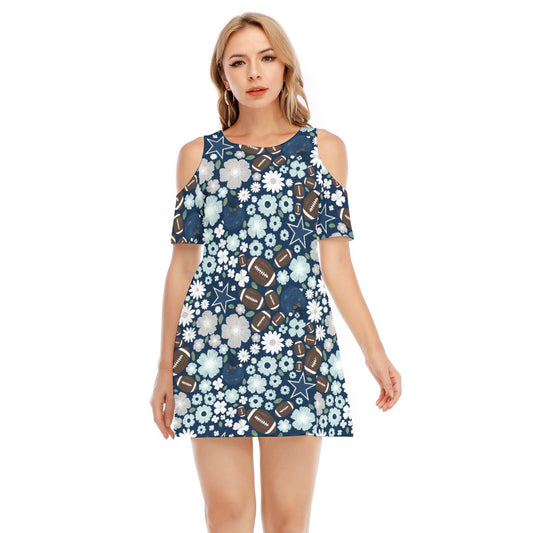 Blue Star Blooms - Women's Cold Shoulder Cotton Dress