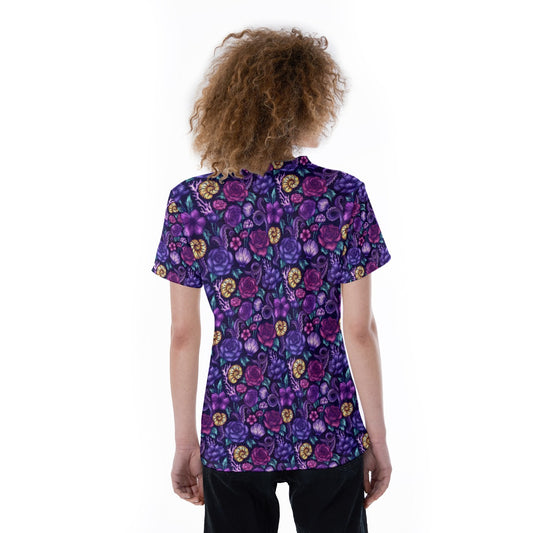 Fairytale Florals – Dark Sea Witch - Women's Short Sleeve V-Neck T-Shirt