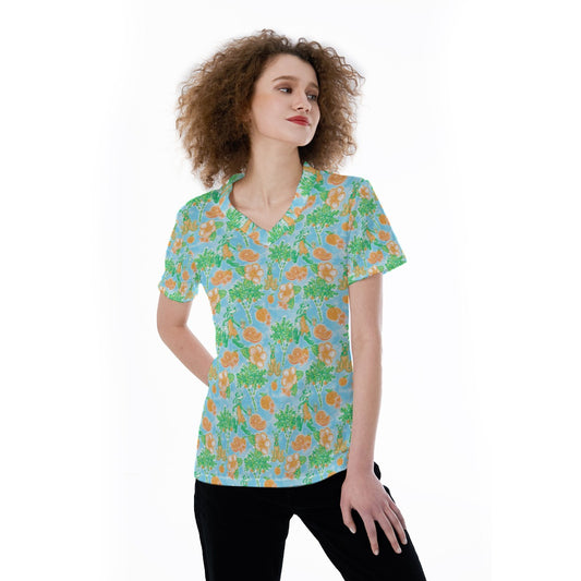 Neon Tangerine Island Pals - Women's Short Sleeve V-Neck T-Shirt
