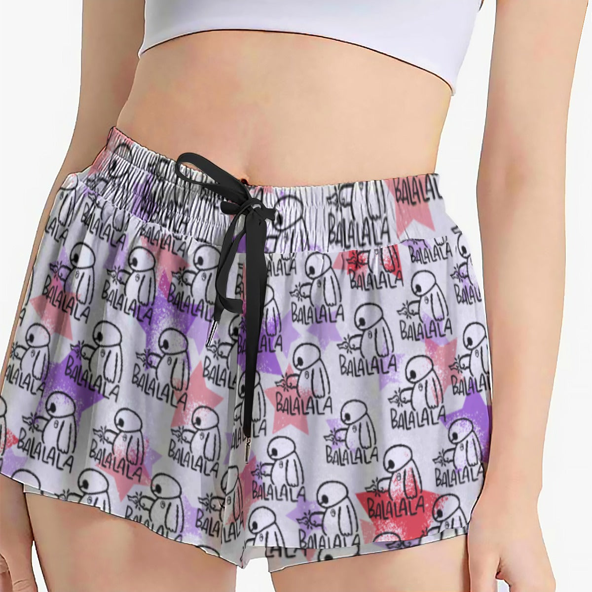 White Robot Balala - Women's Flowy Pocket Shorts