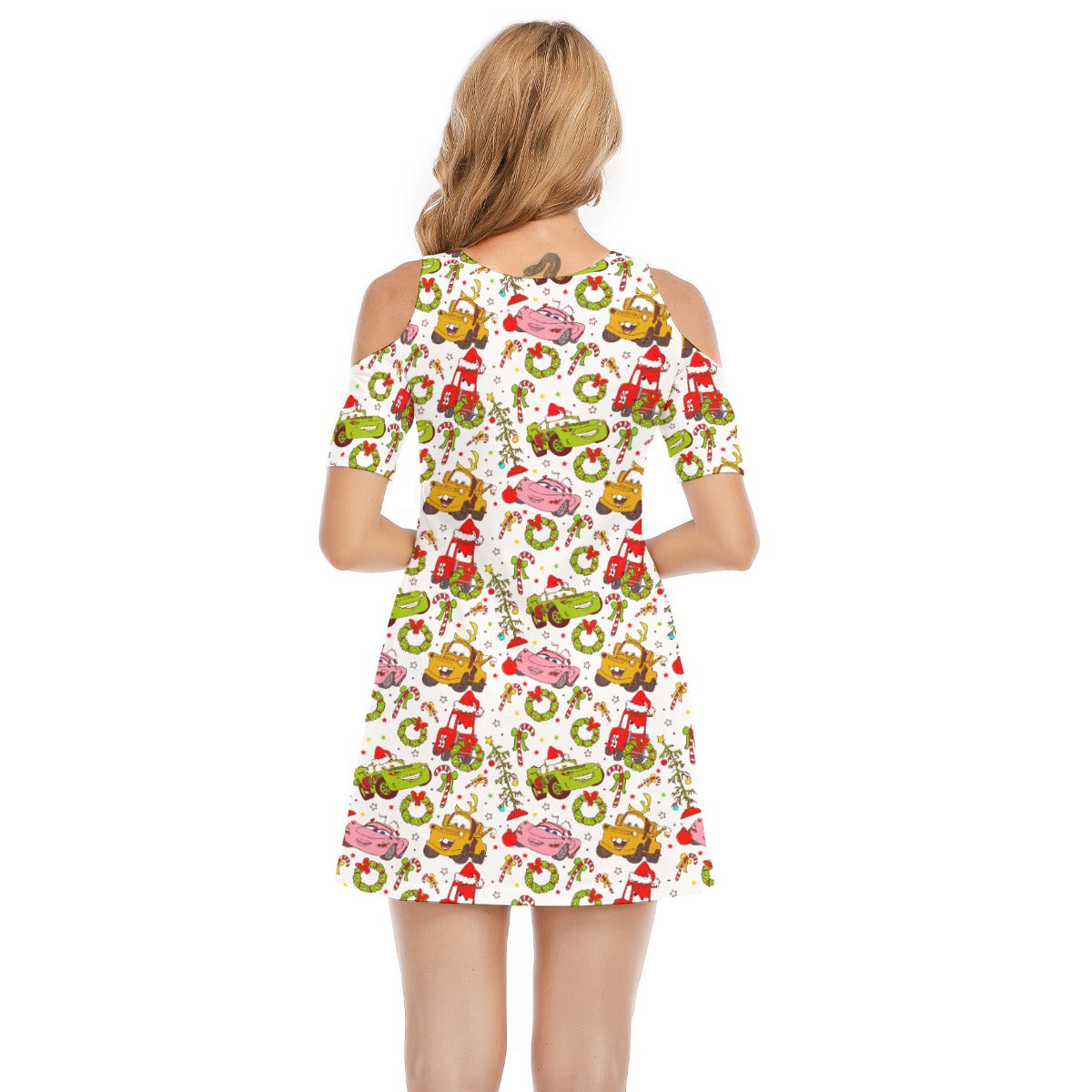 Holiday Race Day - Women's Cold Shoulder Cotton Dress