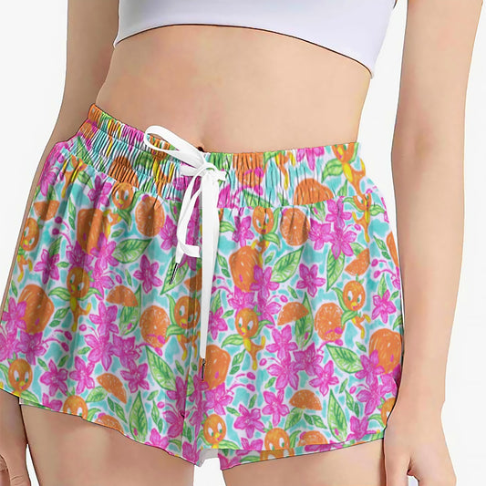 Tropical Citrus Bloom - Women's Flowy Pocket Shorts