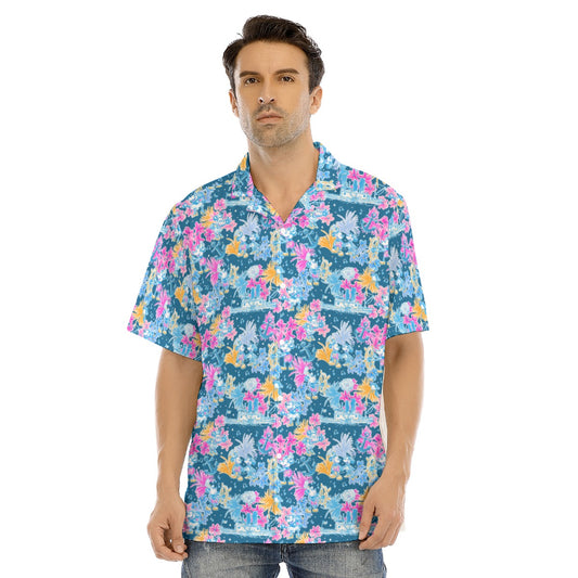 Bright Tropical Whimsy - Steamboat Mickey - Men's Hawaiian Button Up Shirt