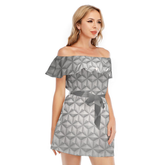 Geometric Silver Sphere - Women's Off-shoulder Ruffle Dress