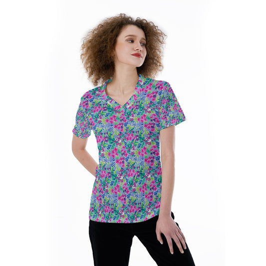 Bright Tropical Bliss - Island Mouse Duo - Women's Short Sleeve V-Neck T-Shirt