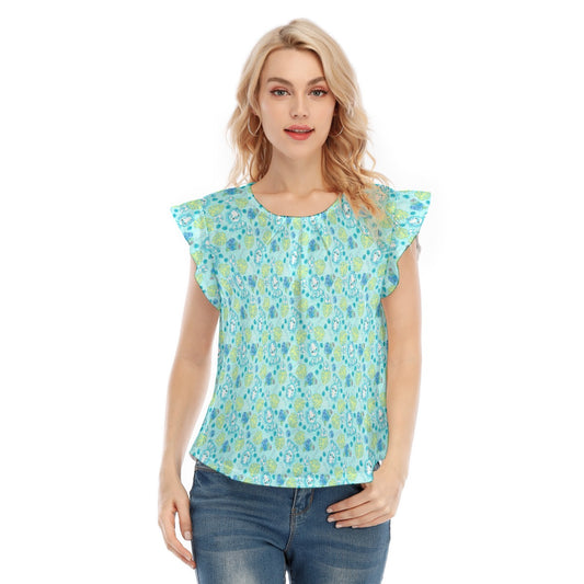 Fruitimals - Blueberry Dinosaurs - Women’s Flutter Sleeve Top