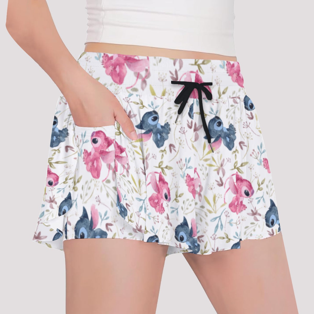 Blue Alien & Pink Friend Love - Girls’ Flowy Pocket Shorts