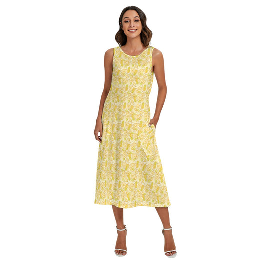 Summer Fruits - Pineapple - Women’s Diagonal Pocket Midi Dress