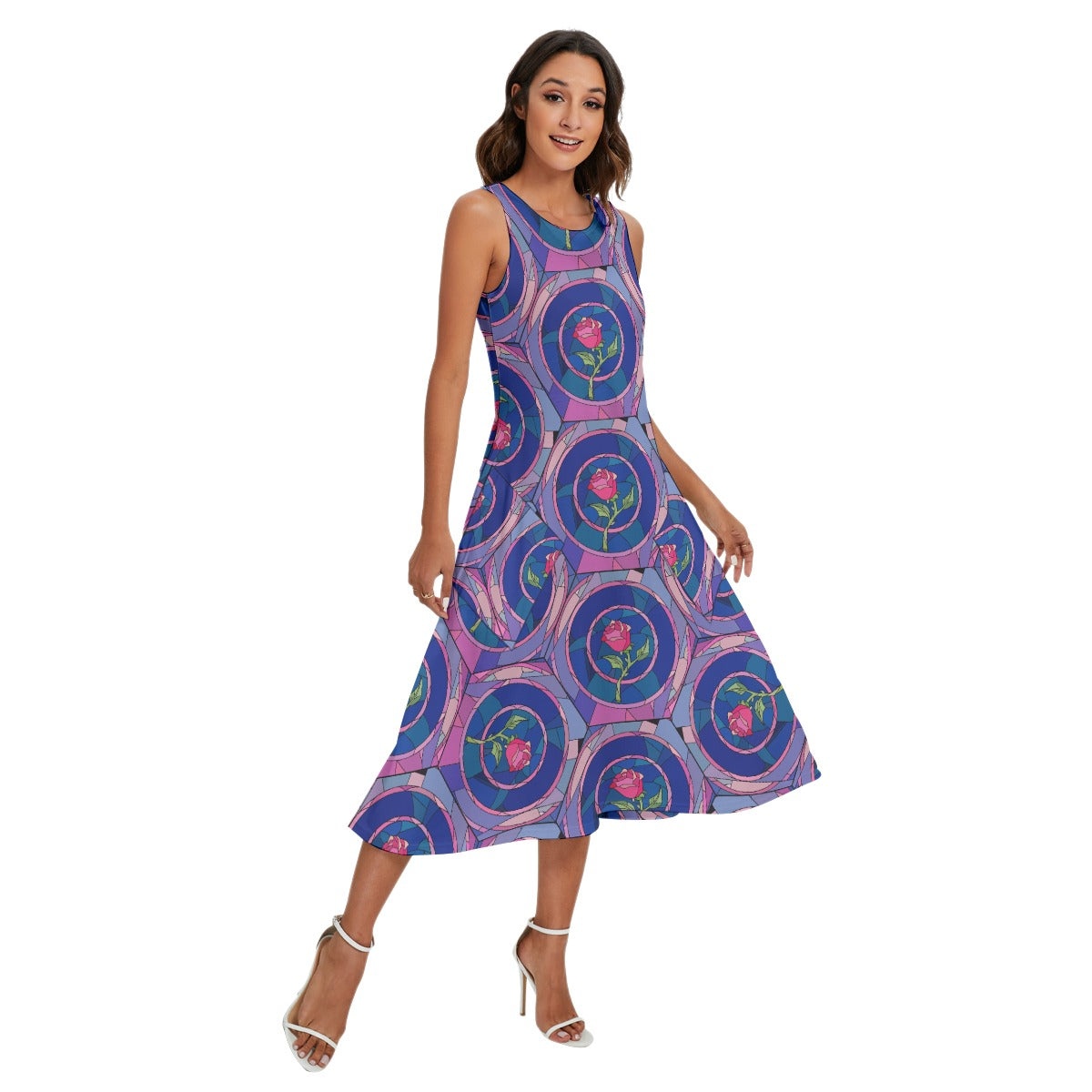 Enchanted Rose Stained Glass - Women’s Diagonal Pocket Midi Dress