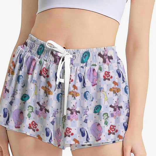 Blue Check Emotional Spectrum - Women's Flowy Pocket Shorts