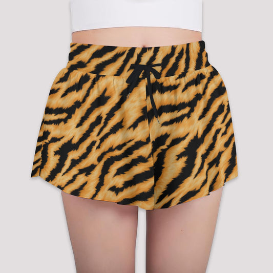 Animal Print - Tiger - Girls’ Flowy Pocket Shorts