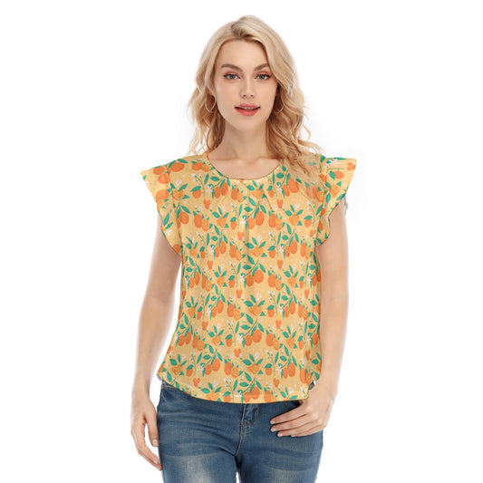 Hidden Citrus Delight - Women’s Flutter Sleeve Top