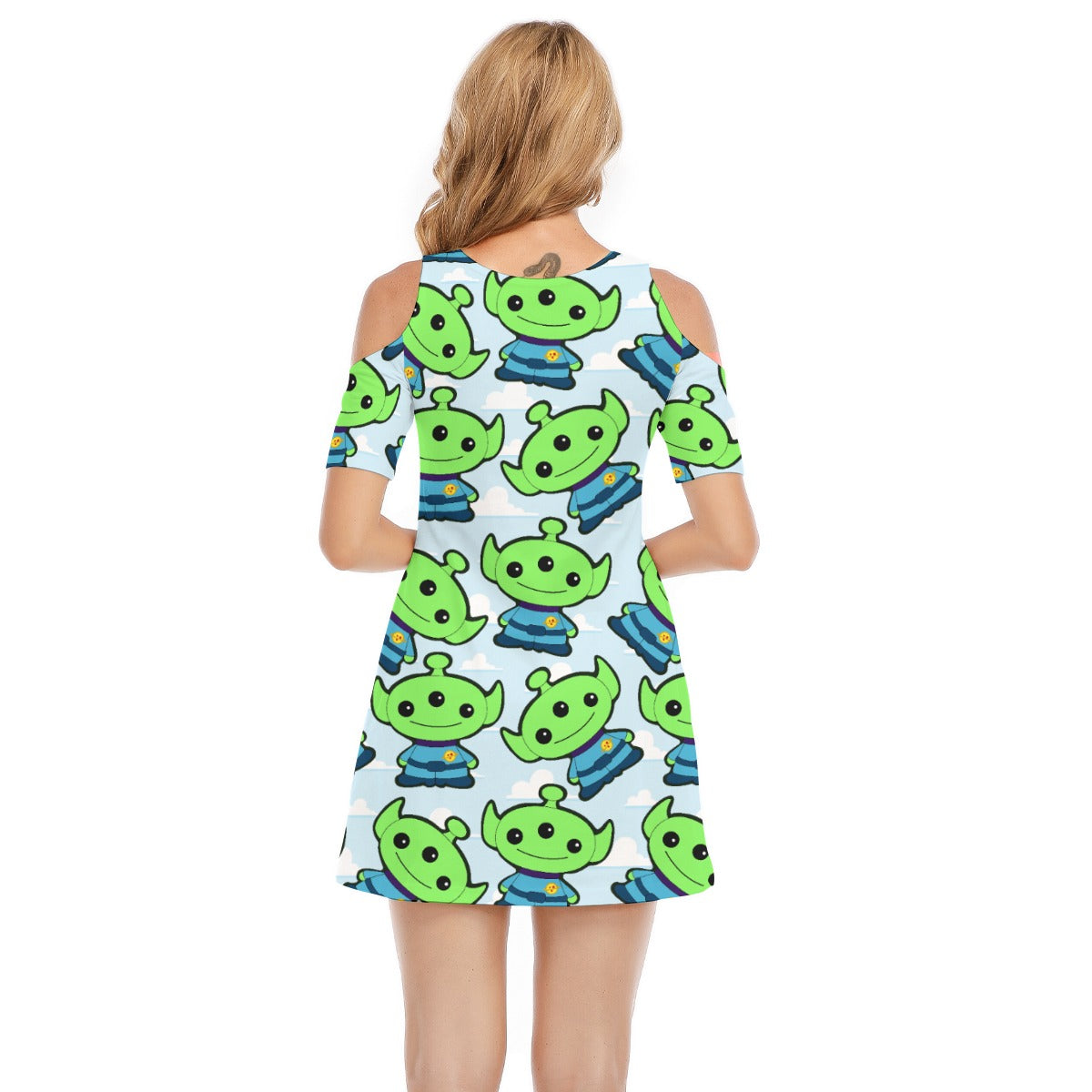 Little Green Space Aliens - Women's Cold Shoulder Cotton Dress