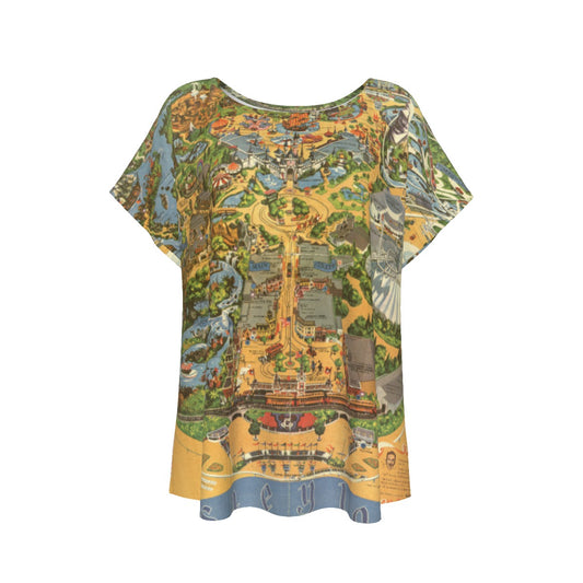 Vintage Theme Park Map- Women’s Relaxed Fit Scoop Tee