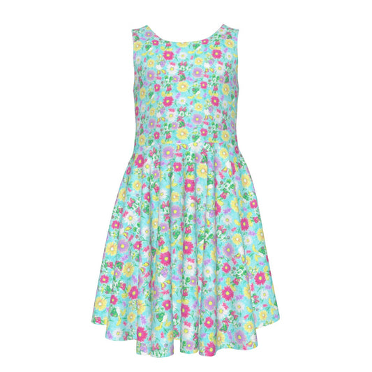 Neon Spring Floral Friendsends - Kid's Sleeveless Skater Dress