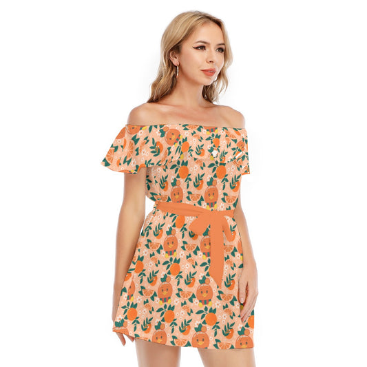 Juicy Citrus Friend - Women's Off-shoulder Ruffle Dress