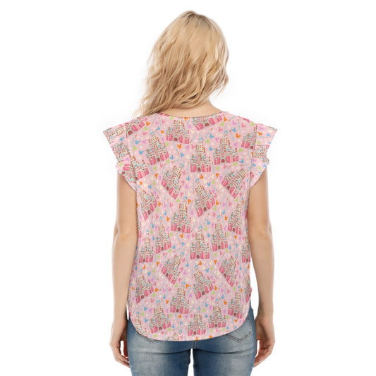 25th Birthday Cake Castle - Women’s Flutter Sleeve Top