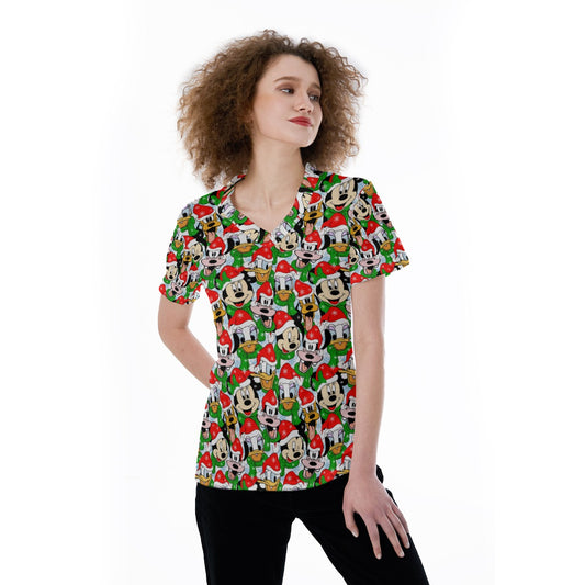 Mouse Friends in Santa HatsHats - Women's Short Sleeve V-Neck T-Shirt