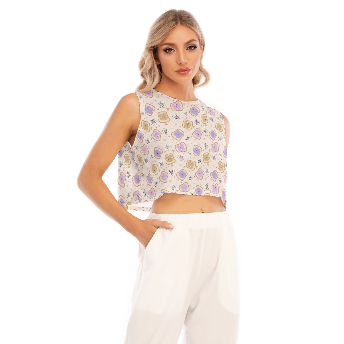 Kawaii Peanut Butter and Jelly Sandwiches - Women’s Sleeveless Cropped Tee