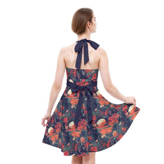 Tropical Dark Side Escape - Women's Halter Vintage Pocket Dress