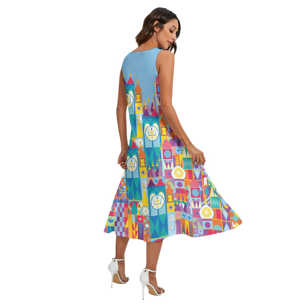 Whimsical World Facade - Women’s Diagonal Pocket Midi Dress