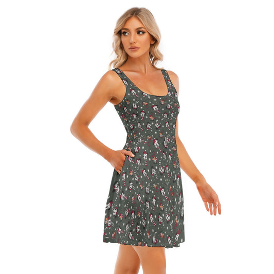 Vintage Holiday Friends - Women's Sleeveless Pocket Skater Dress