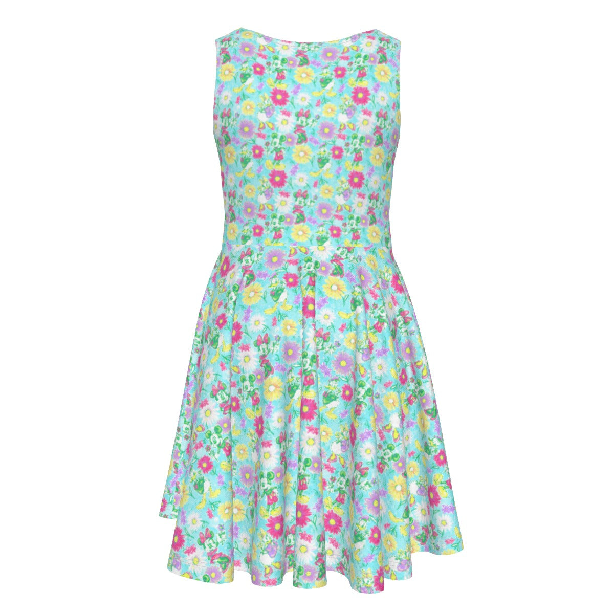 Neon Spring Floral Friendsends - Kid's Sleeveless Skater Dress