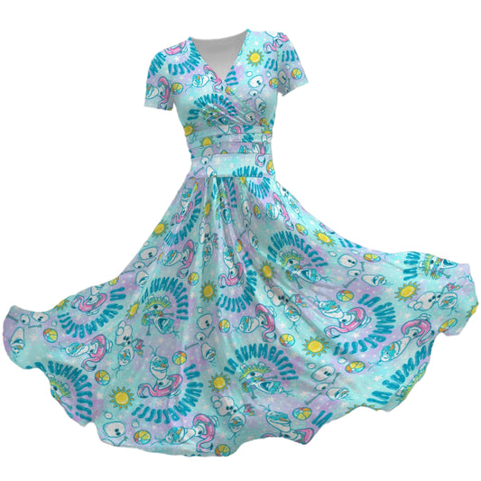 Sun-Kissed Snow Friend - Women's V-Neck Ruched Midi Dress