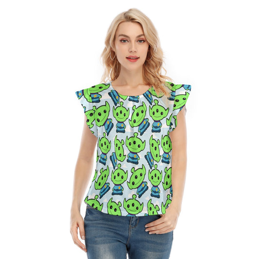 Little Green Space Aliens - Women’s Flutter Sleeve Top