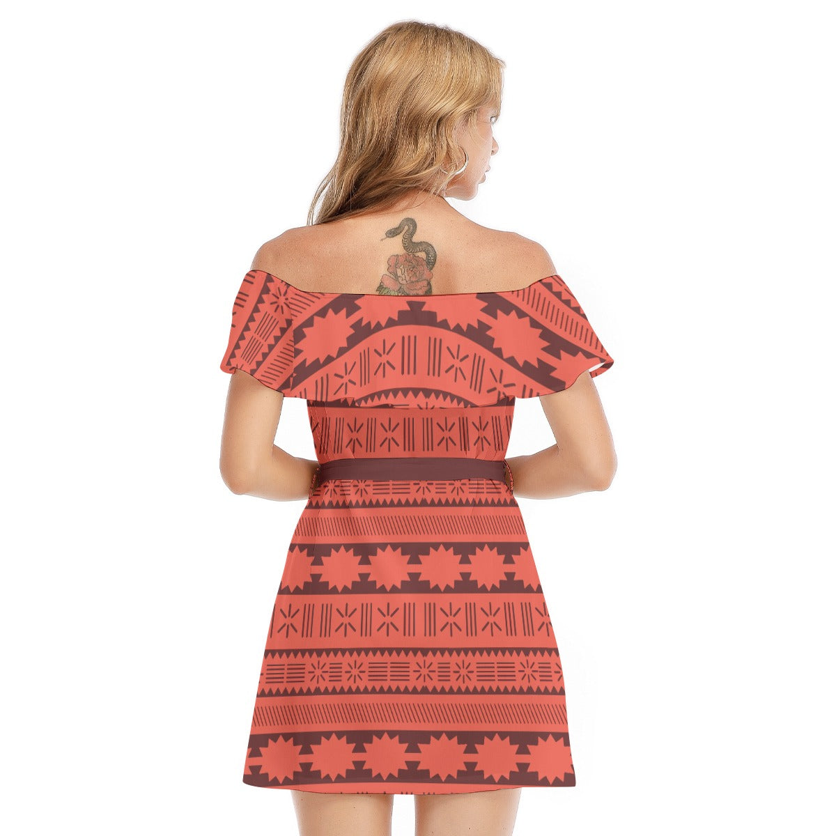Island Tribal Patterns - Women's Off-shoulder Ruffle Dress