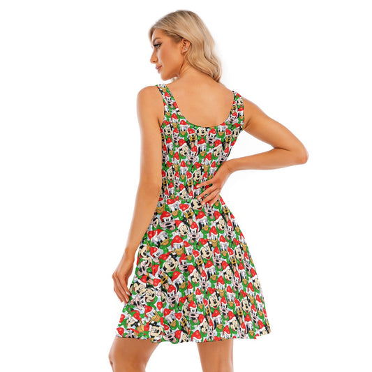 Mouse Friends in Santa Hats - Women's Sleeveless Pocket Skater Dress