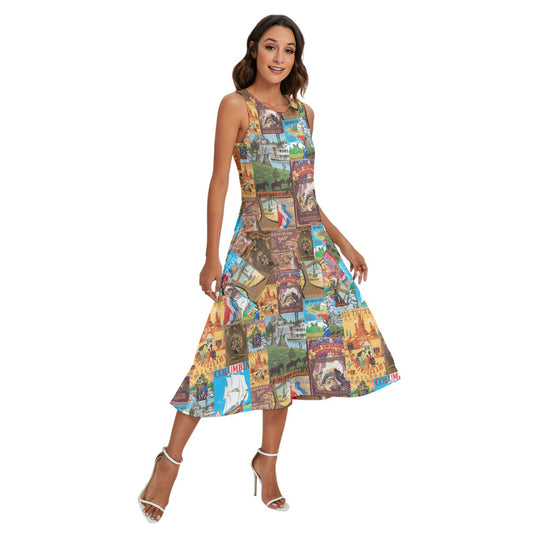 Vintage Frontier Ride Posters - Women’s Diagonal Pocket Midi Dress