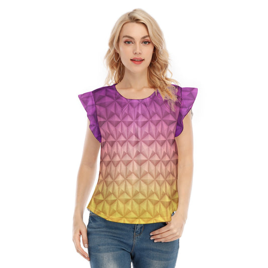 Geometric Spaceship Sphere - Women’s Flutter Sleeve Top