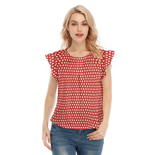 Playful Polka Dot Ears Red - Women’s Flutter Sleeve Top