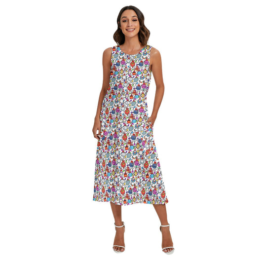 Festive Character Baubles on White - Women’s Diagonal Pocket Midi Dress