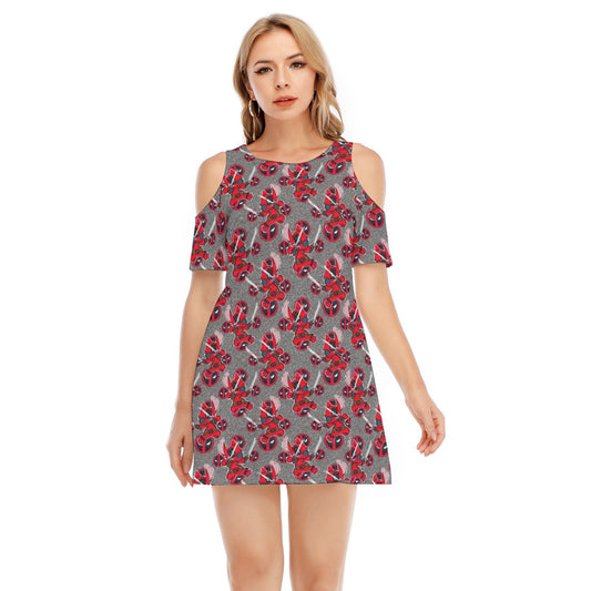 Superhero Stitch - Red Masked Hero - Women's Cold Shoulder Cotton Dress
