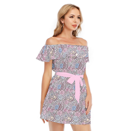Fairytale Florals – Sleeping Enchantment - Women's Off-shoulder Ruffle Dress