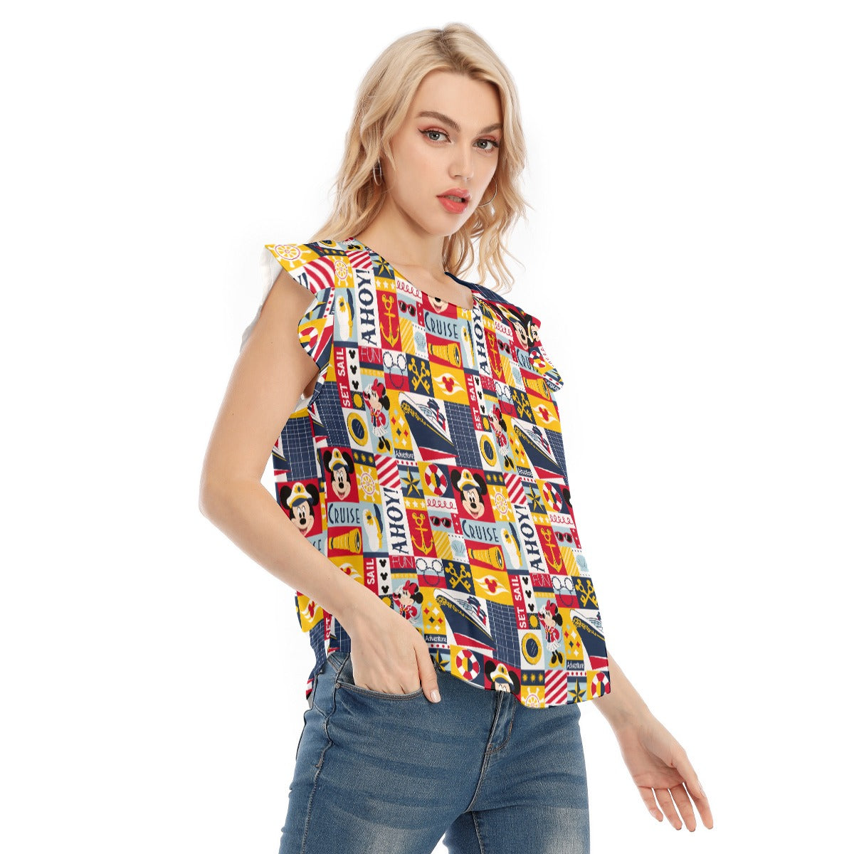 Nautical Cruise Patchwork - Women’s Flutter Sleeve Top