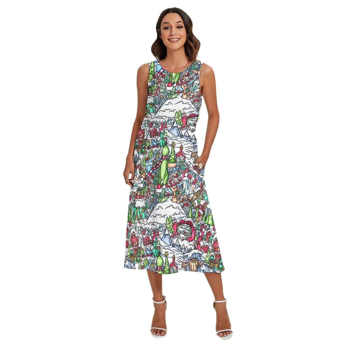 Whimsical Village Winter Wonderland - Women’s Diagonal Pocket Midi Dress