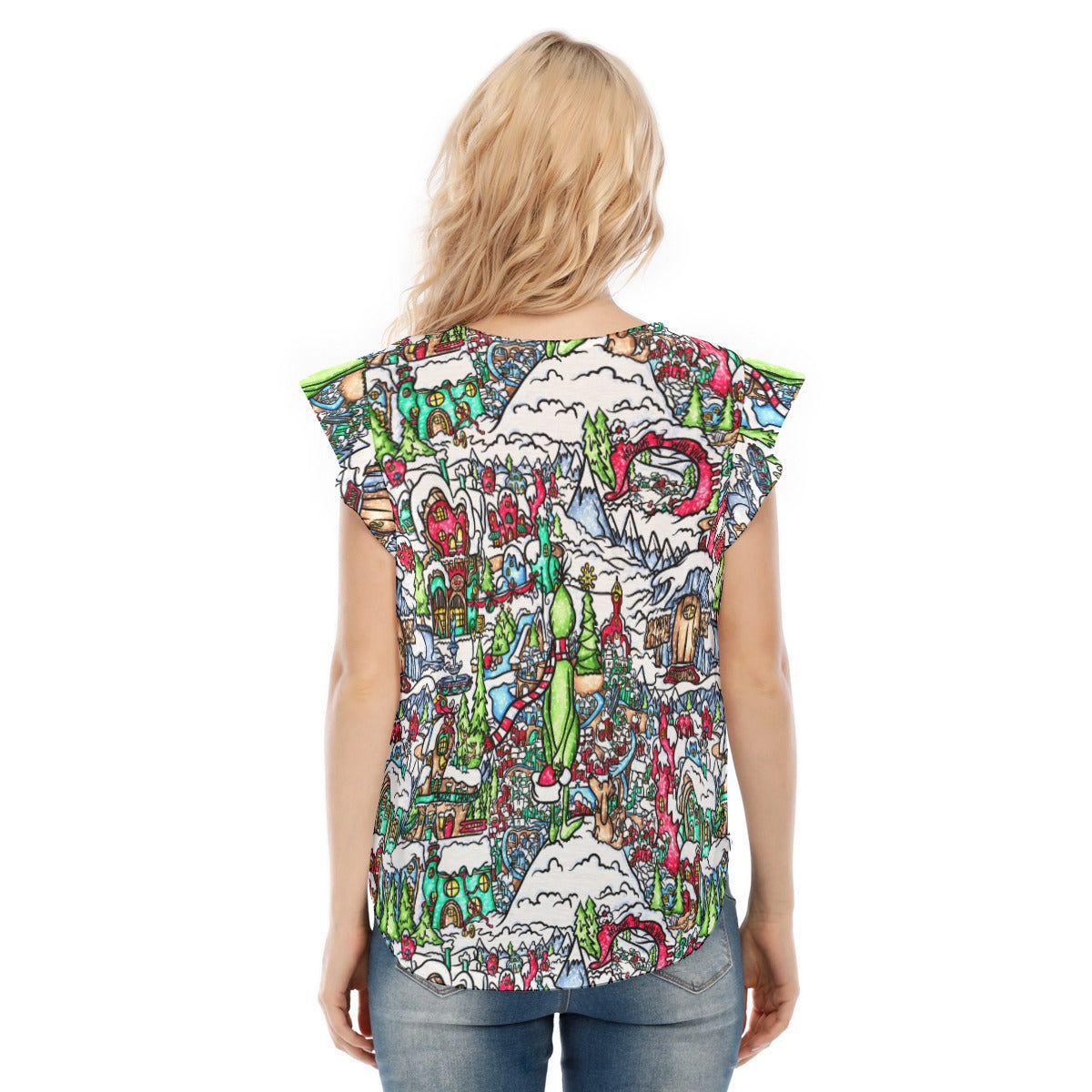 Whimsical Village Winter Wonderland - Women’s Flutter Sleeve Top