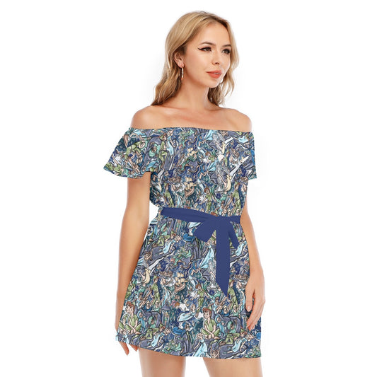 Magical Skybound Adventure - Women's Off-shoulder Ruffle Dress