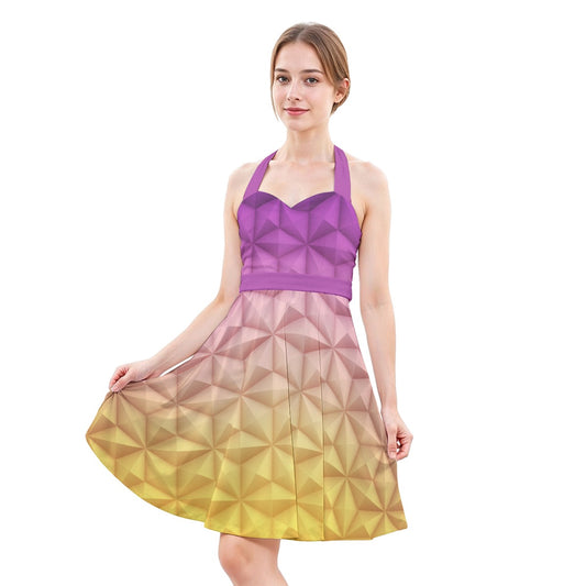 Geometric Spaceship Sphere - Women's Halter Vintage Pocket Dress