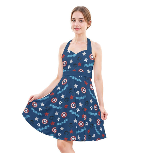 American Superhero - Women's Halter Vintage Pocket Dress