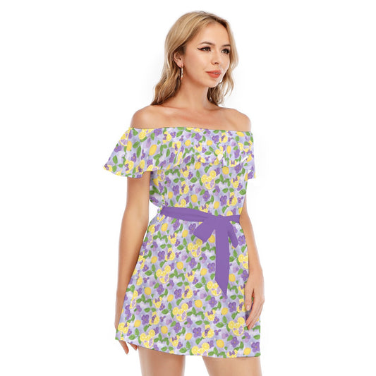 Vivacious Violet Lemonade - Women's Off-shoulder Ruffle Dress