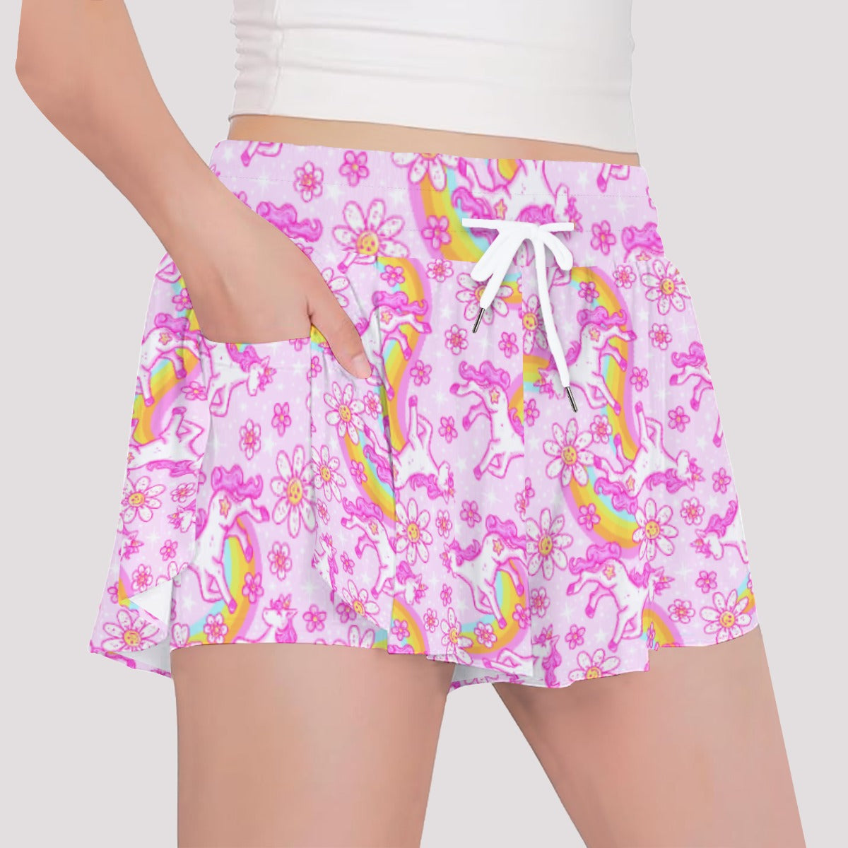 Unicorn Rainbows - Girls’ Flowy Pocket Shorts