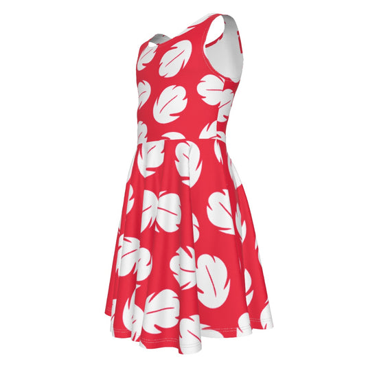 Island Leaf Print- Kid's Sleeveless Skater Dress