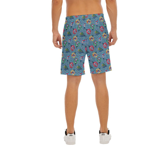 Holiday Baubles with Mischievous Blue Alien - Men’s Pocket Beach Shorts