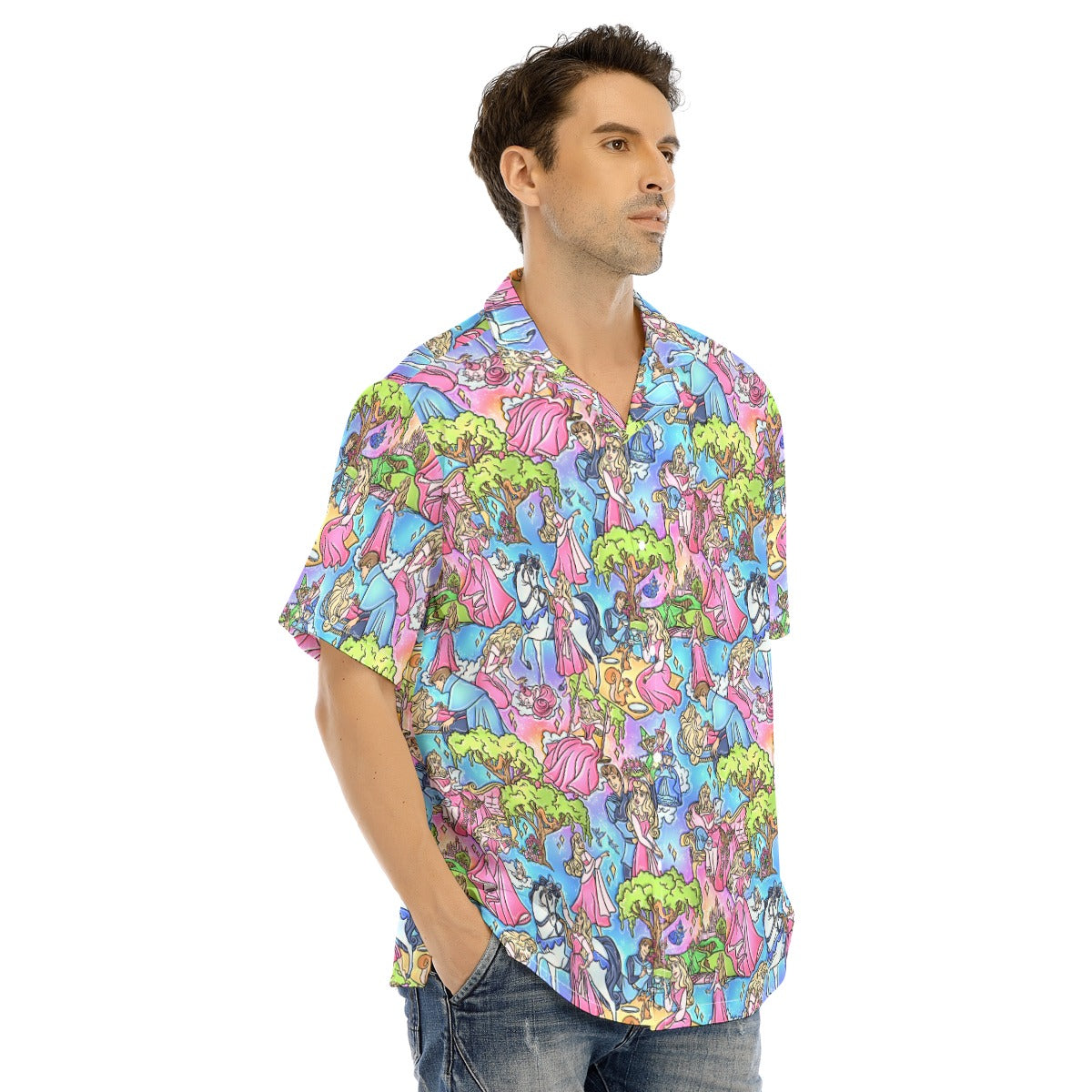 Dreaming Princess Storybook Scenes - Men's Hawaiian Button Up Shirt