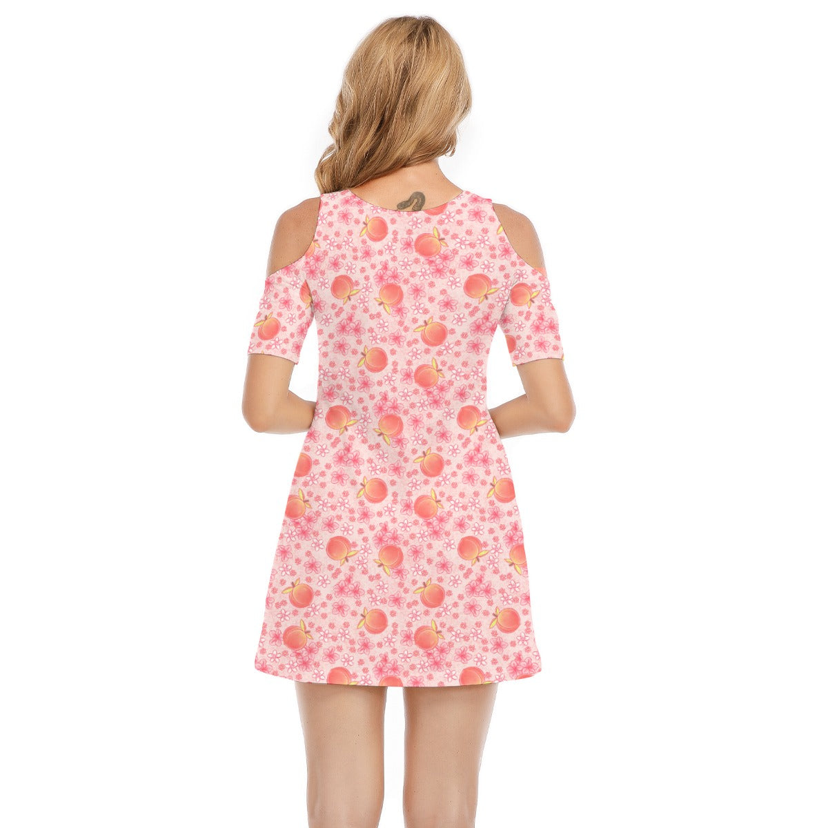 Summer Fruits - Peaches - Women's Cold Shoulder Cotton Dress